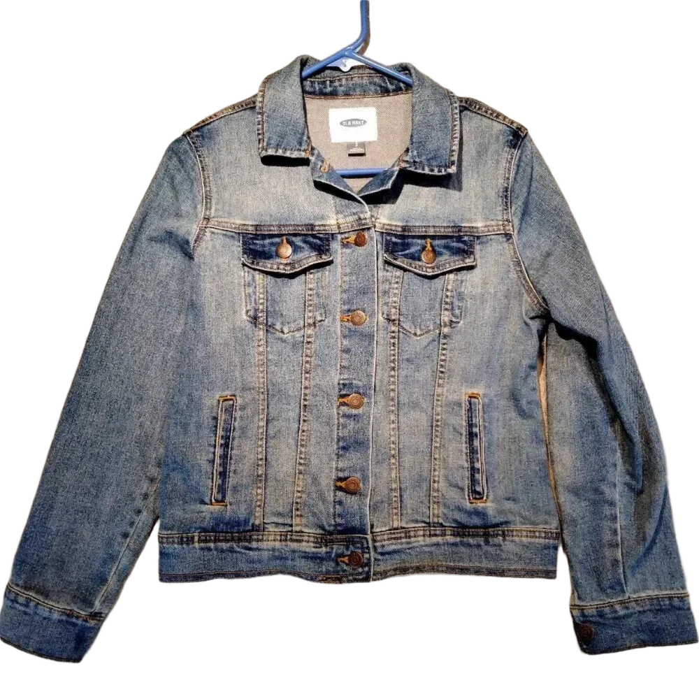 Old Navy Women's Long  Sleeve Button Down Blue Denim Jean Jacket Size Small